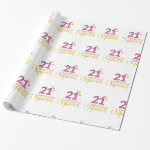 21st Birthday Squad Party Crown Pink Gold Wrapping Paper