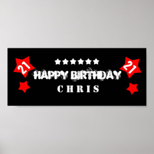 21st Birthday Star Banner Custom Name V21S STARS Poster