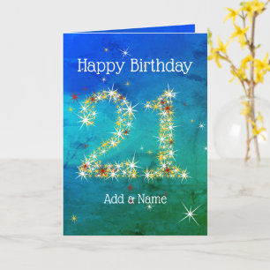 21st Birthday - Star Number - Blue Green - Age 21 Card
