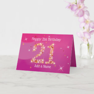 21st Birthday - Star Numbers - Pink - Age 21 Card