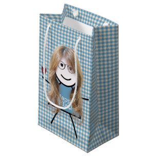 21st Birthday Stick Girl On Gingham with Wine  Small Gift Bag