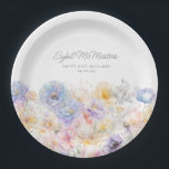 21st Birthday Summer Watercolor Floral Custom Paper Plate<br><div class="desc">An elegant watercolor floral border of vintage flowers decorates the bottom of this 21st birthday party custom paper cup. The soft pastel flowers are accented with modern line art. The birthday celebrant's name and birthday follow. All text is editable.</div>