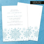 21st Birthday Surprise Party Blue Snowflake Invitation<br><div class="desc">Very elegant blue watercolor snowflakes create a pretty border along the bottom of this adult birthday invitation. Modern and minimalist design has an open and airy feel. The contemporary aesthetic will appeal to people of all ages.</div>