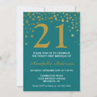 21st Birthday Teal Gold Confetti Dot Glam Chic