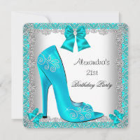21st Birthday Teal High Heel Shoe Silver Lace