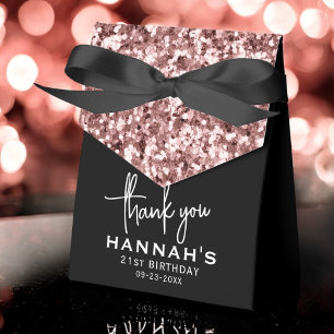 21st Birthday Thank You Rose Gold Glitter Script Favor Box