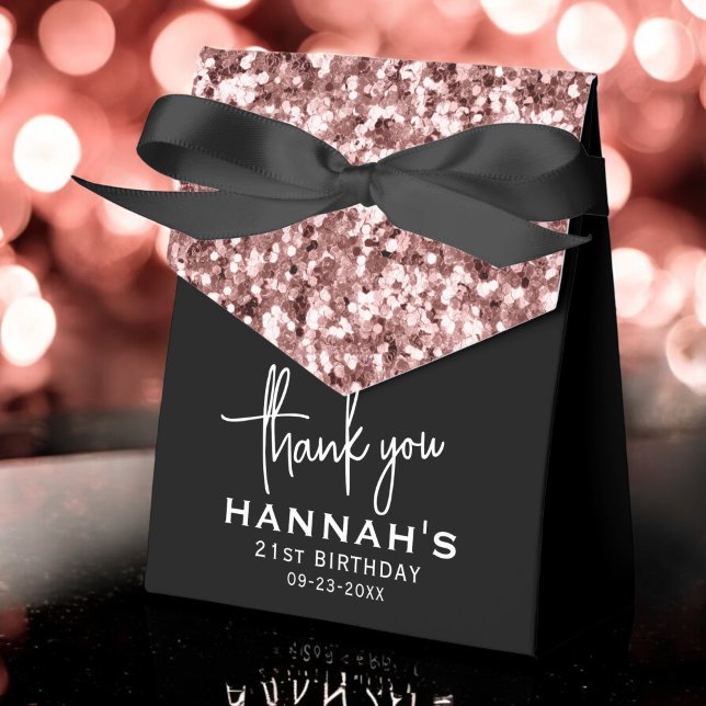 21st Birthday Thank You Rose Gold Glitter Script Favor Box (Creator Uploaded)