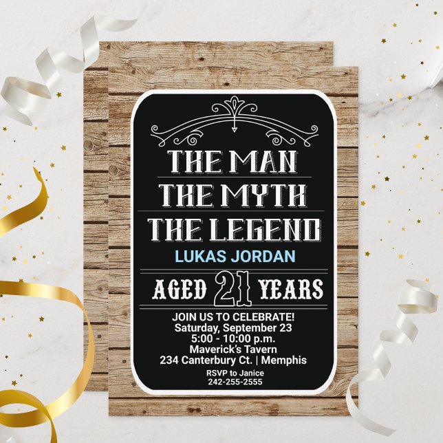 21st Birthday The Man The Myth The Legend 21 YRS   Invitation (21st Birthday The Man, The Myth, The Legend 21 Year old)