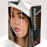 21st Birthday Trendy Personalized Photo Medium Gift Bag<br><div class="desc">Elevate your 21st birthday present with a personalized photo gift bag! This simple and stylish design, showcases a favourite photo that is repeated on both sides, and extends around the entire bag. A photo with a dark background will work best for the white lettering to stand out. The greeting 'Happy...</div>
