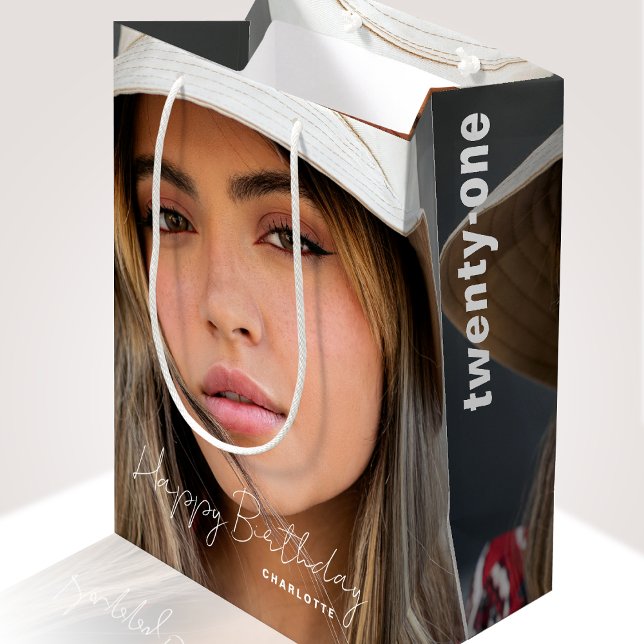 21st Birthday Trendy Personalized Photo Medium Gift Bag (Creator Uploaded)