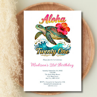  21st Birthday Tropical Ocean Beach Theme Invitation