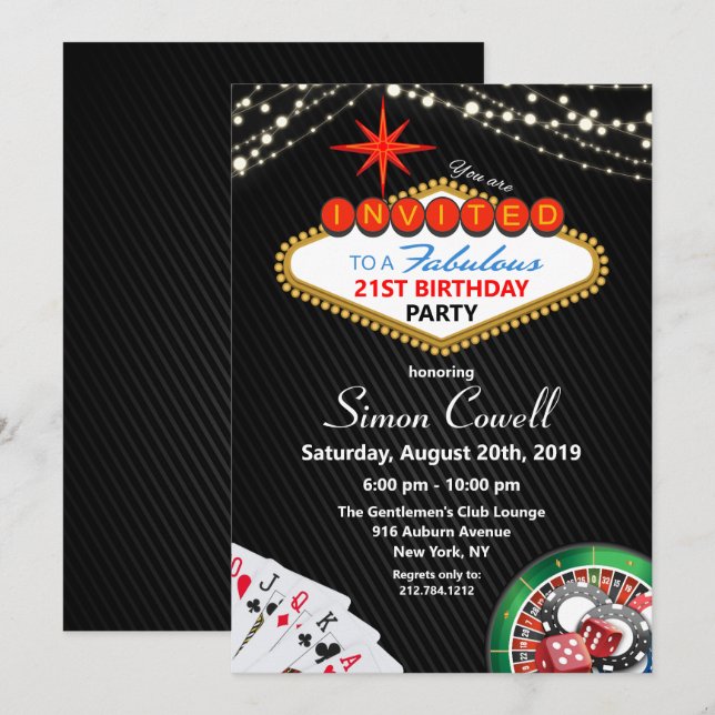 21st Birthday Vegas Casino Invitation (Front/Back)