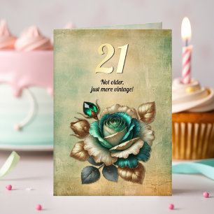 21st Birthday Vintage Emerald Green Rose Flower Foil Greeting Card