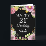 21st Birthday Watercolor Floral Flowers Black Card<br><div class="desc">21st Birthday Watercolor Floral Flowers Black Card with personalized name and age. For further customization,  please click the "Customize it" button and use our design tool to modify this template.</div>