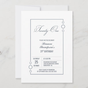 21st Birthday White with Grey Frame Party Invitation
