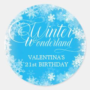 21st Birthday Winter Wonderland Snowflake Favour Classic Round Sticker