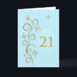 21st Birthday with golden butterflies Card<br><div class="desc">21st Birthday with golden butterflies.  A floral scroll with stylized flowers and delicate butterflies. A stunning birthday card. See the whole range of cards for ages and relationships in my store.  Golden butterflies made from delicate scroll work flutter around this elegant and beautiful birthday card</div>