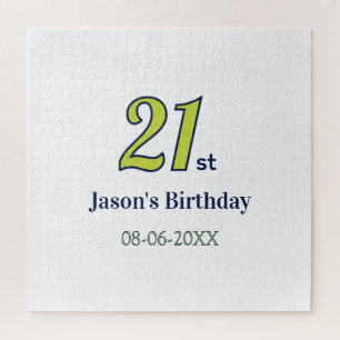 21st birthday yellow blue green bold letter name t jigsaw puzzle