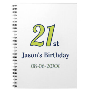 21st birthday yellow blue green bold letter name t notebook