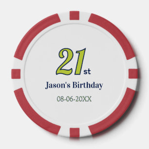 21st birthday yellow blue green bold letter name t poker chips