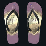 21st Brass & Iolite Wedding Anniversary Flip Flops<br><div class="desc">I designed these flipflops for her,  dedicated to their 21st wedding anniversary with a nod to the traditional gifts of iolite stone and brass to mark their milestone in this delightful,  original design.</div>