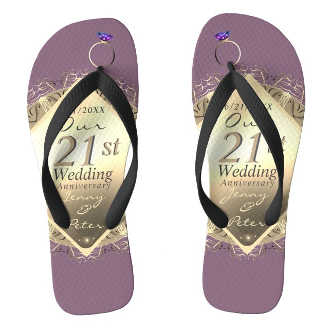 21st Brass & Iolite Wedding Anniversary Flip Flops (Footbed)