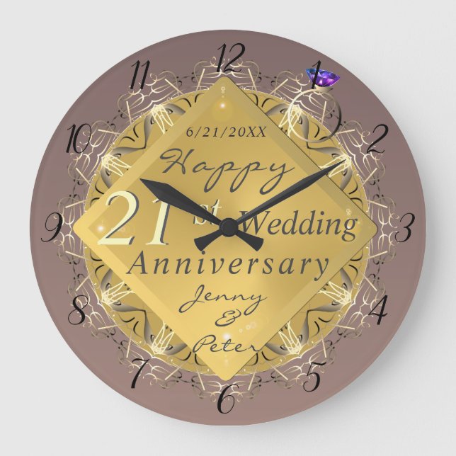 21st Brass Iolite Wedding Anniversary Large Clock (Front)