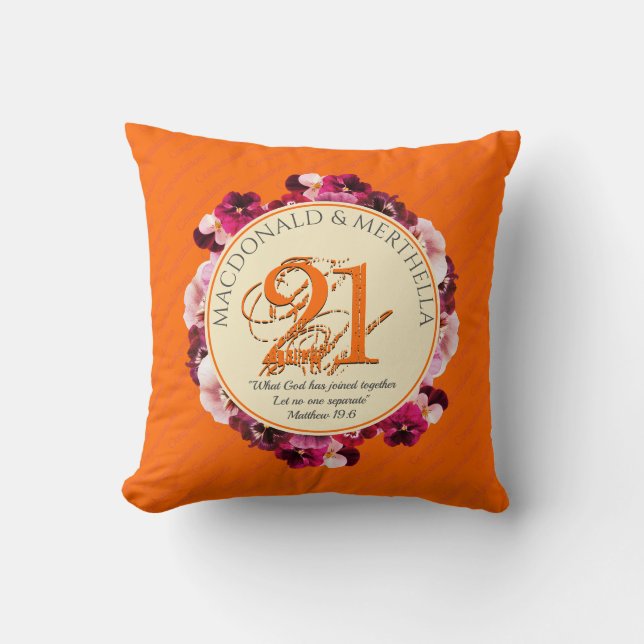 21st BRASS Wedding Anniversary Orange | Christian Throw Pillow (Front)