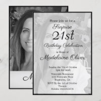 21st Classy Monogram Black White Photo Birthday