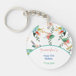 21st Colourful Flowers Happy Birthday Keychain