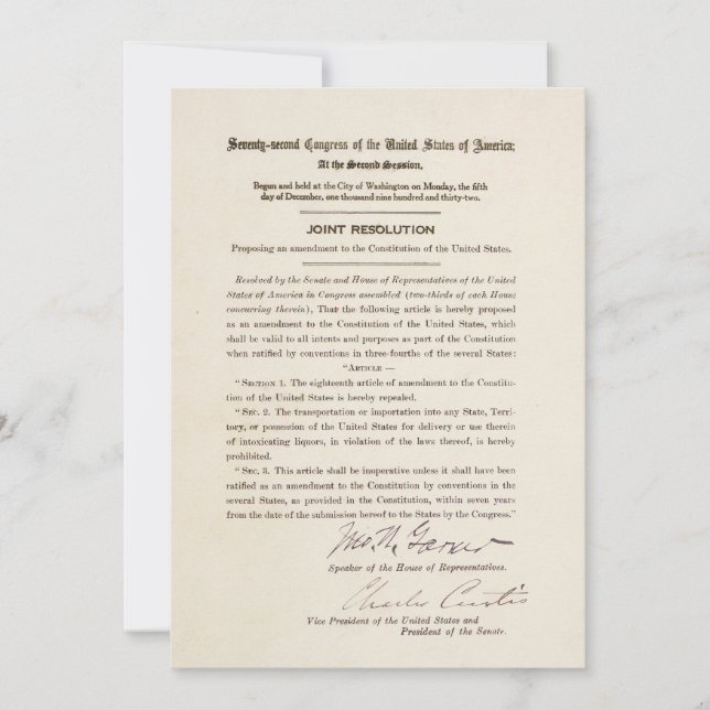 21st Constitutional Amendment Ending Prohibition (Front)