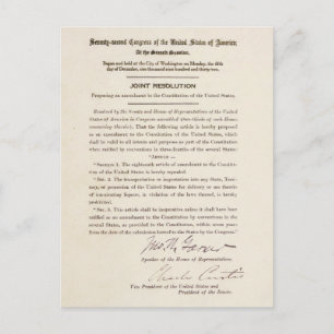 21st Constitutional Amendment Ending Prohibition Postcard