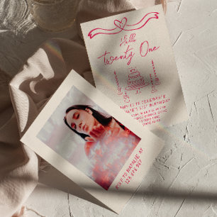 21st Doddle Cake Hello Twenty One Photo Birthday Invitation