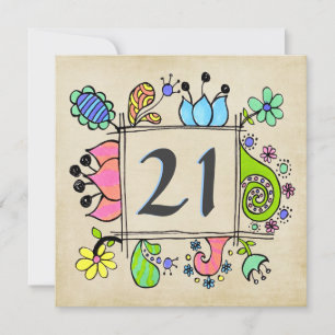 21st Doodles Colourful Birthday Party Invitation