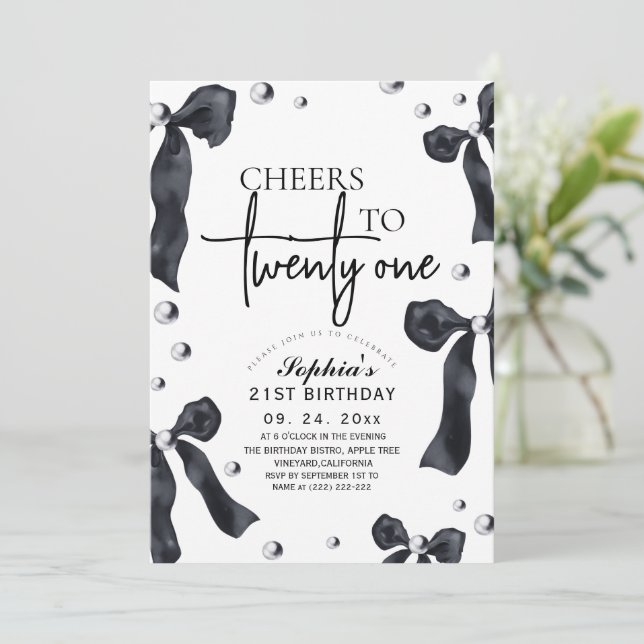 21st Elegant Bow Birthday Party Invitation (Standing Front)