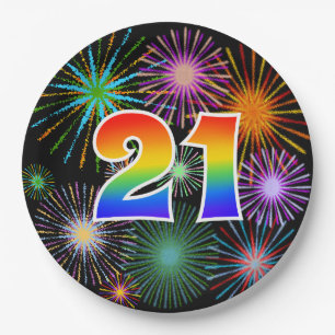 21st Event - Fun, Colourful, Bold, Rainbow 21 Paper Plate