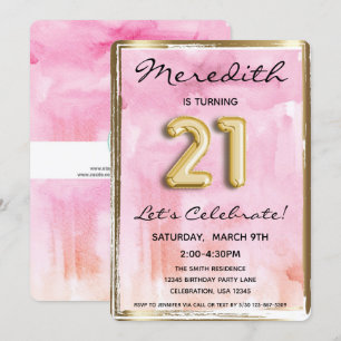 21st Girl Birthday Pink and Gold Invitation