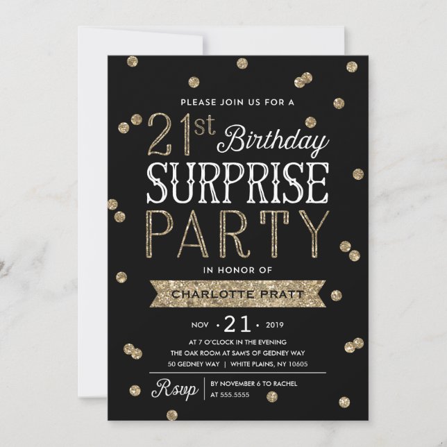 21st Glitter Confetti Surprise Party Invitation (Front)
