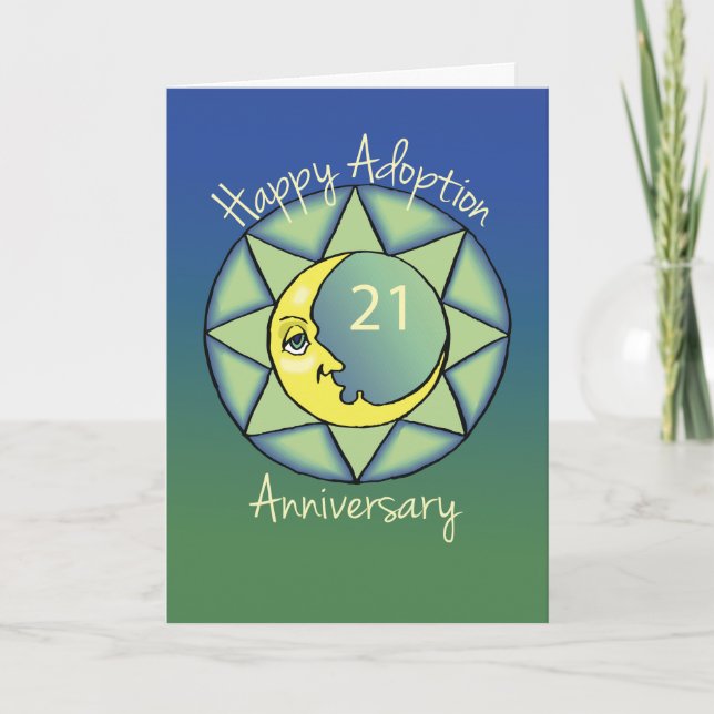 21st Gotcha Day/Adoption Anniversary Moon, Blue, Card (Front)