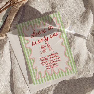 21st Hand Drawn Colorful Stripes Fun Birthday  Invitation