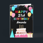 21st Happy Birthday Colourful Balloons Cake Black Card<br><div class="desc">21st Happy Birthday Colourful Balloons Cake Black with personalized name. For further customization,  please click the "Customize it" button and use our design tool to modify this template.</div>