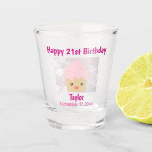 21st Happy Birthday Cute Pink Cupcake Souvenir Shot Glass