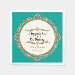 21st Happy Birthday Party Celebration Round Decor Napkin