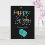 21st Happy Birthday Stylish Text Name Colourful Card<br><div class="desc">Wish a happy twenty first in multicolor style! Happy Birthday is set in a fun multicolor typography in shades of teal, pink, blue, coral and orange, on a classic black background. The age and your recipient’s name are in a cordinating typeface. You can change the greeting inside to your own...</div>