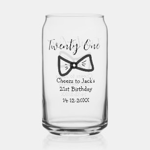 21st men birthday add name bow date cheers black  can glass