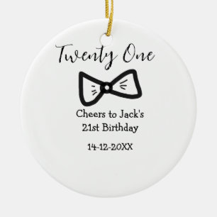 21st men birthday add name bow date cheers black ceramic ornament