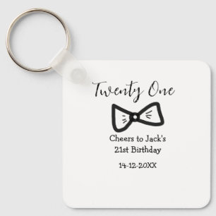 21st men birthday add name bow date cheers black keychain