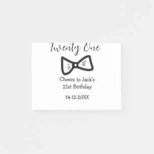 21st men birthday add name bow date cheers black post-it notes