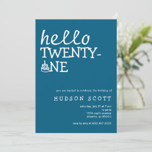 21st Mens Birthday Party Hello Twenty-One Blue Invitation
