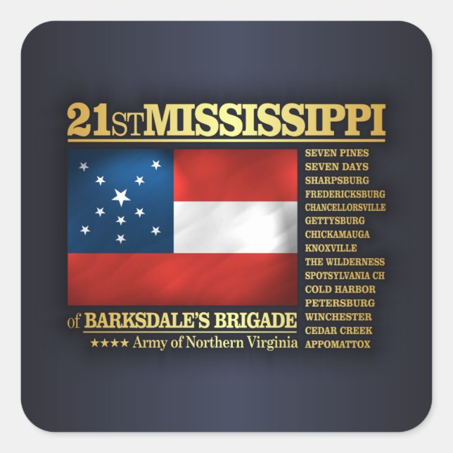 21st Mississippi Infantry (BA2) Square Sticker (Front)